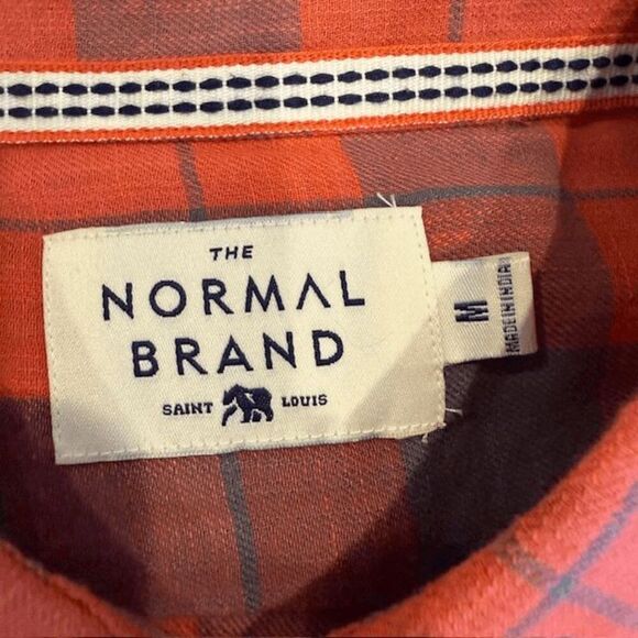 The Normal Brand Men's Button Up Shirt Orange Gray Plaid Light Cotton Medium - Picture 4 of 9